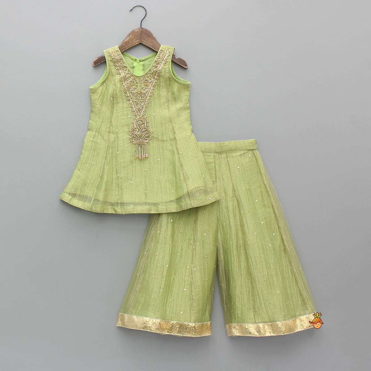Shimmery Embroidered Sleeveless Kurti With Shimmery Palazzo