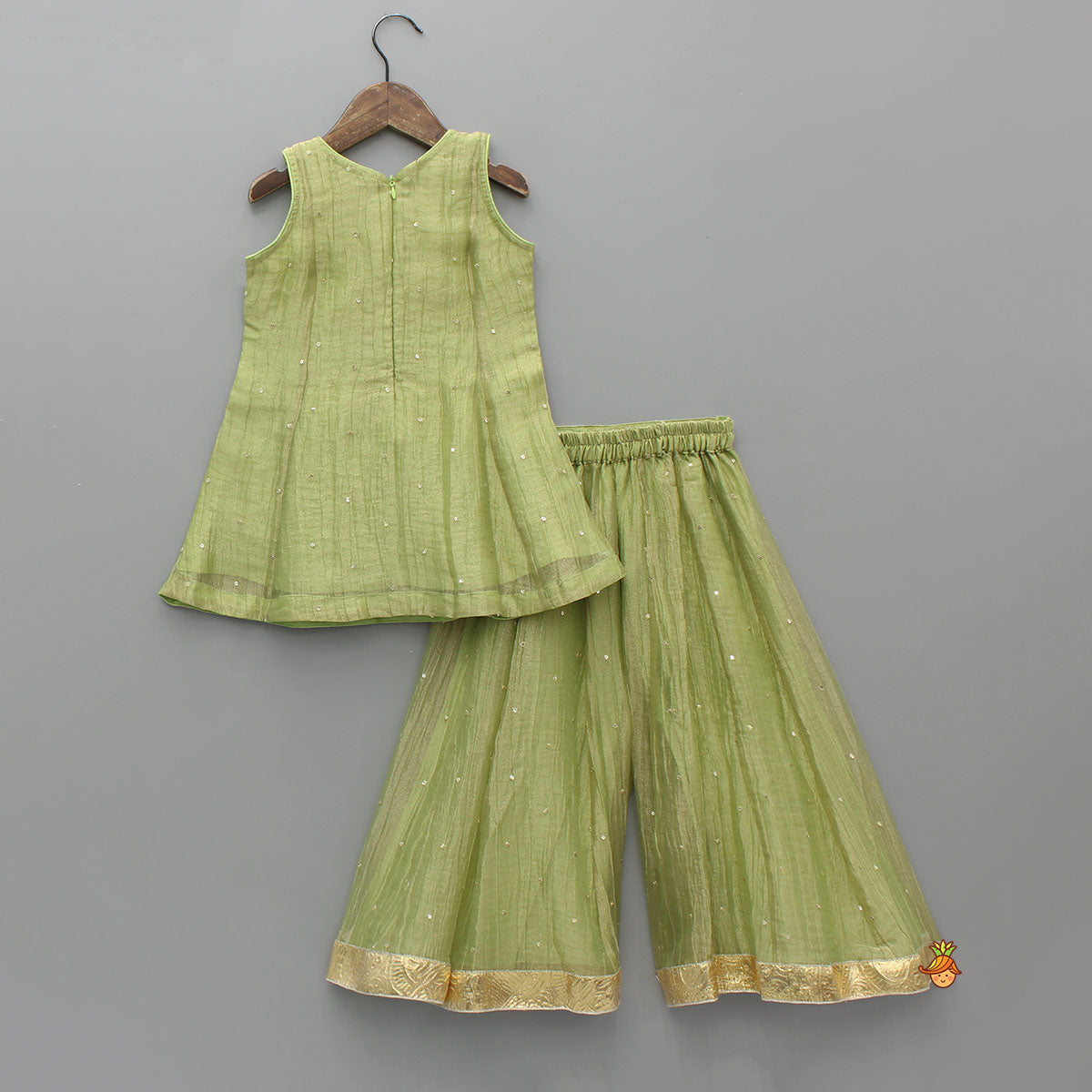 Shimmery Embroidered Sleeveless Kurti With Shimmery Palazzo