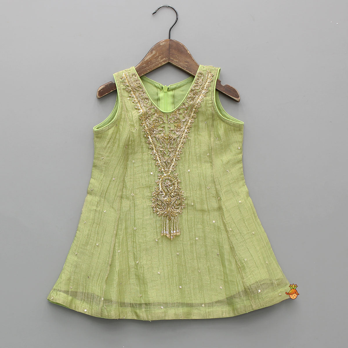 Shimmery Embroidered Sleeveless Kurti With Shimmery Palazzo