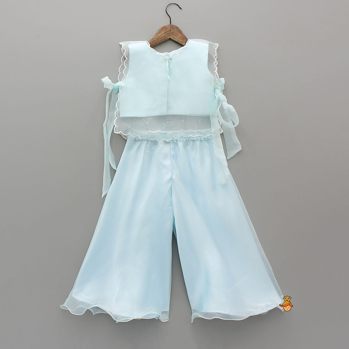 Top With Beautiful Floral Embroidered Organza Cape With Palazzo