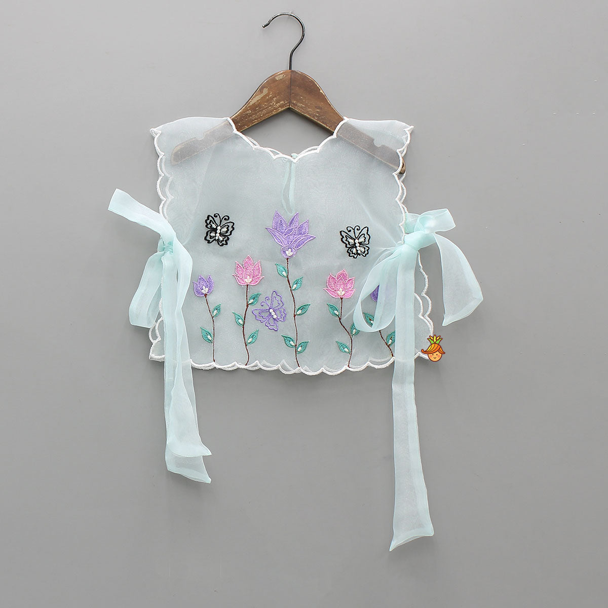 Top With Beautiful Floral Embroidered Organza Cape With Palazzo
