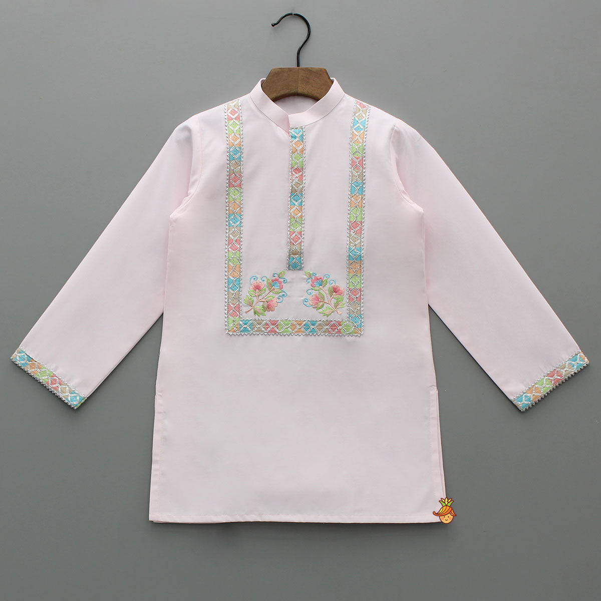 Pink Lace Embroidered Kurta With Pyjama