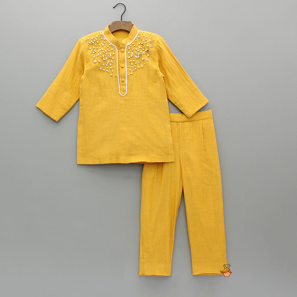 Beads And Mirror Work Kurta With Pyjama