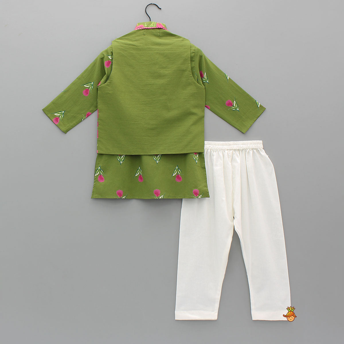 Front Placket Floral Kurta With Matching Jacket And Churidar