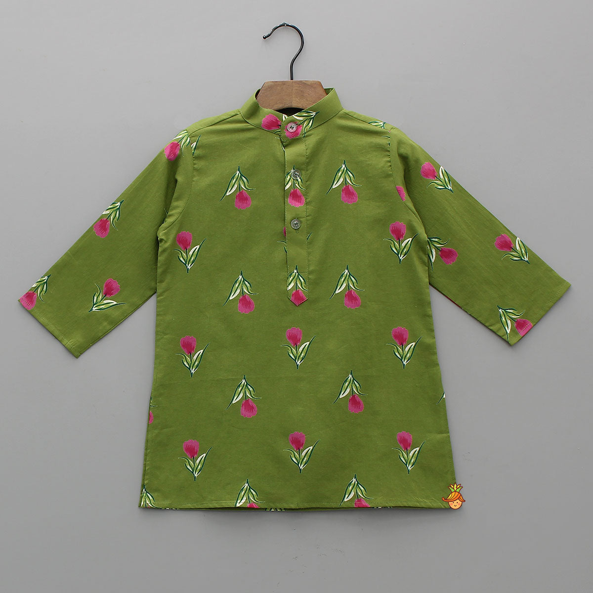 Front Placket Floral Kurta With Matching Jacket And Churidar