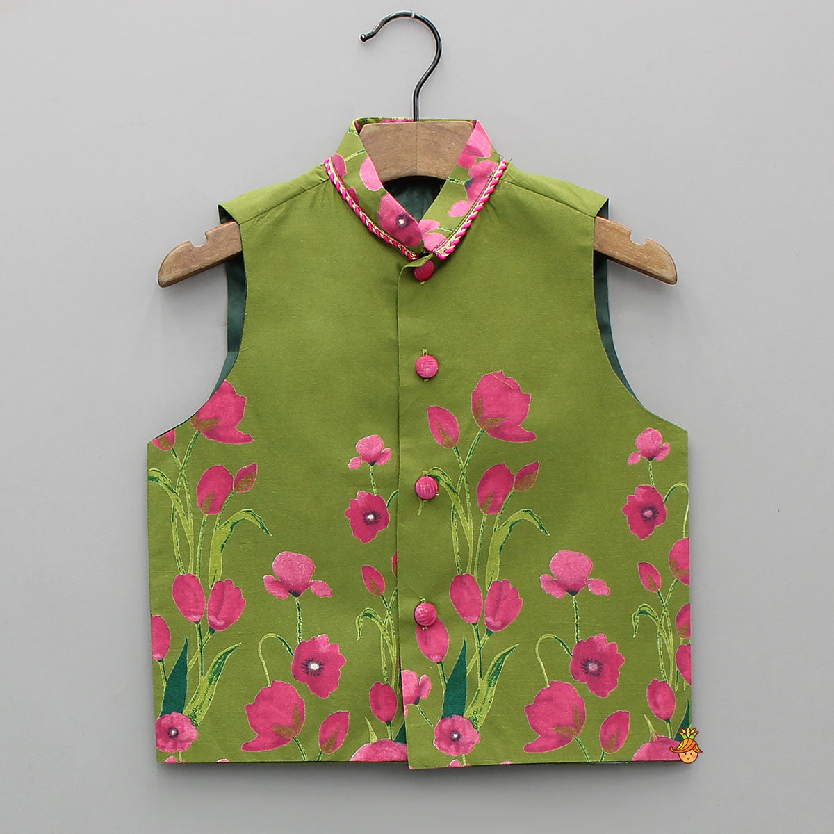 Front Placket Floral Kurta With Matching Jacket And Churidar