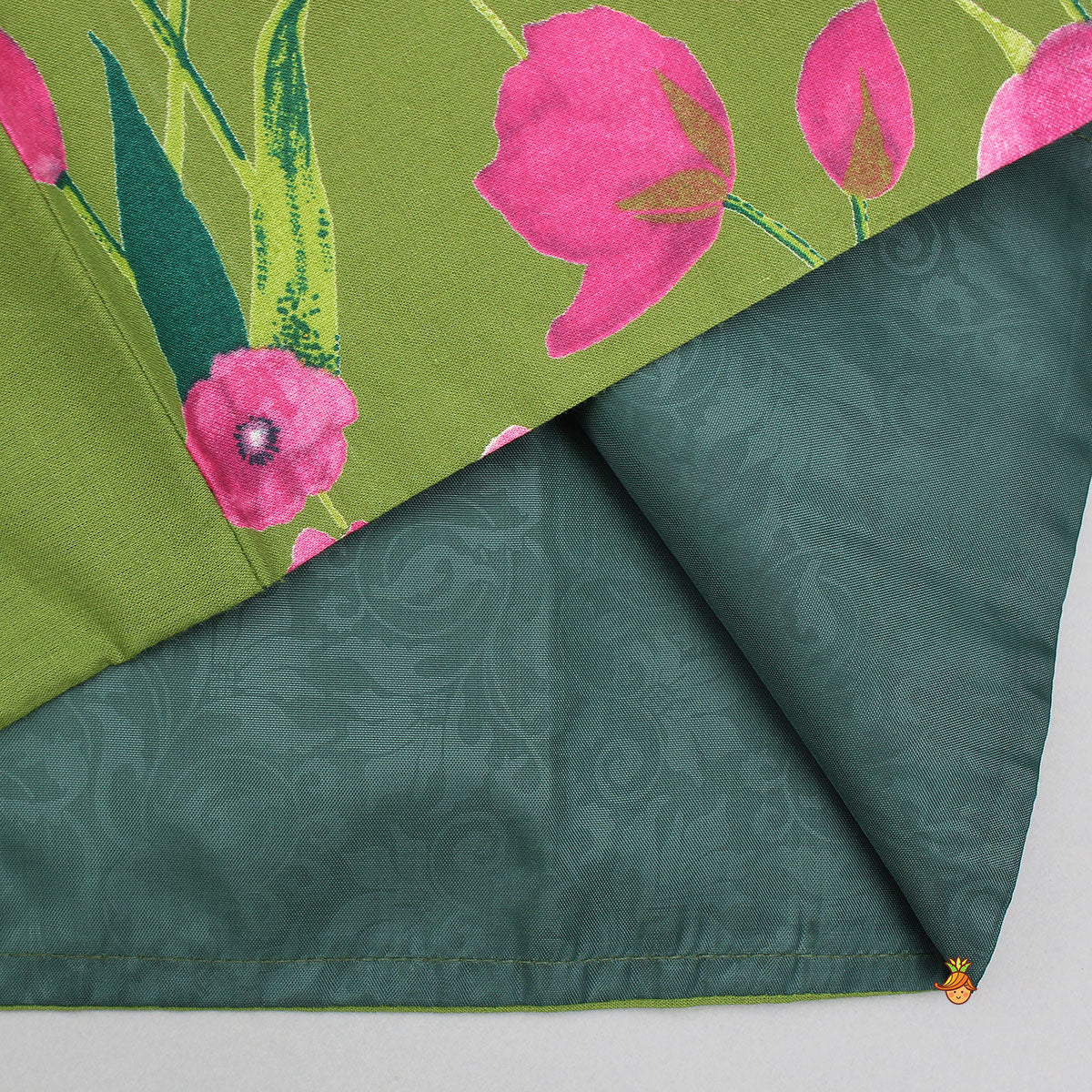 Front Placket Floral Kurta With Matching Jacket And Churidar