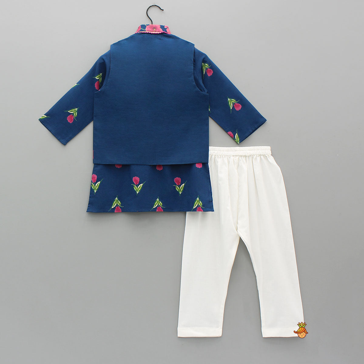 Floral Kurta With Pocket Square Jacket And Churidar
