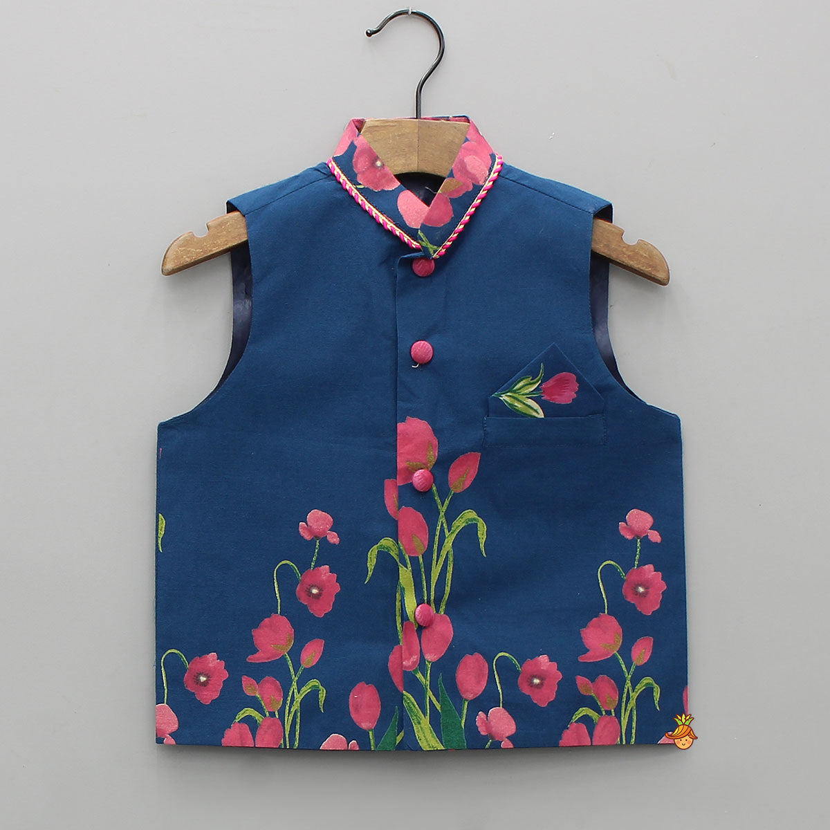 Floral Kurta With Pocket Square Jacket And Churidar