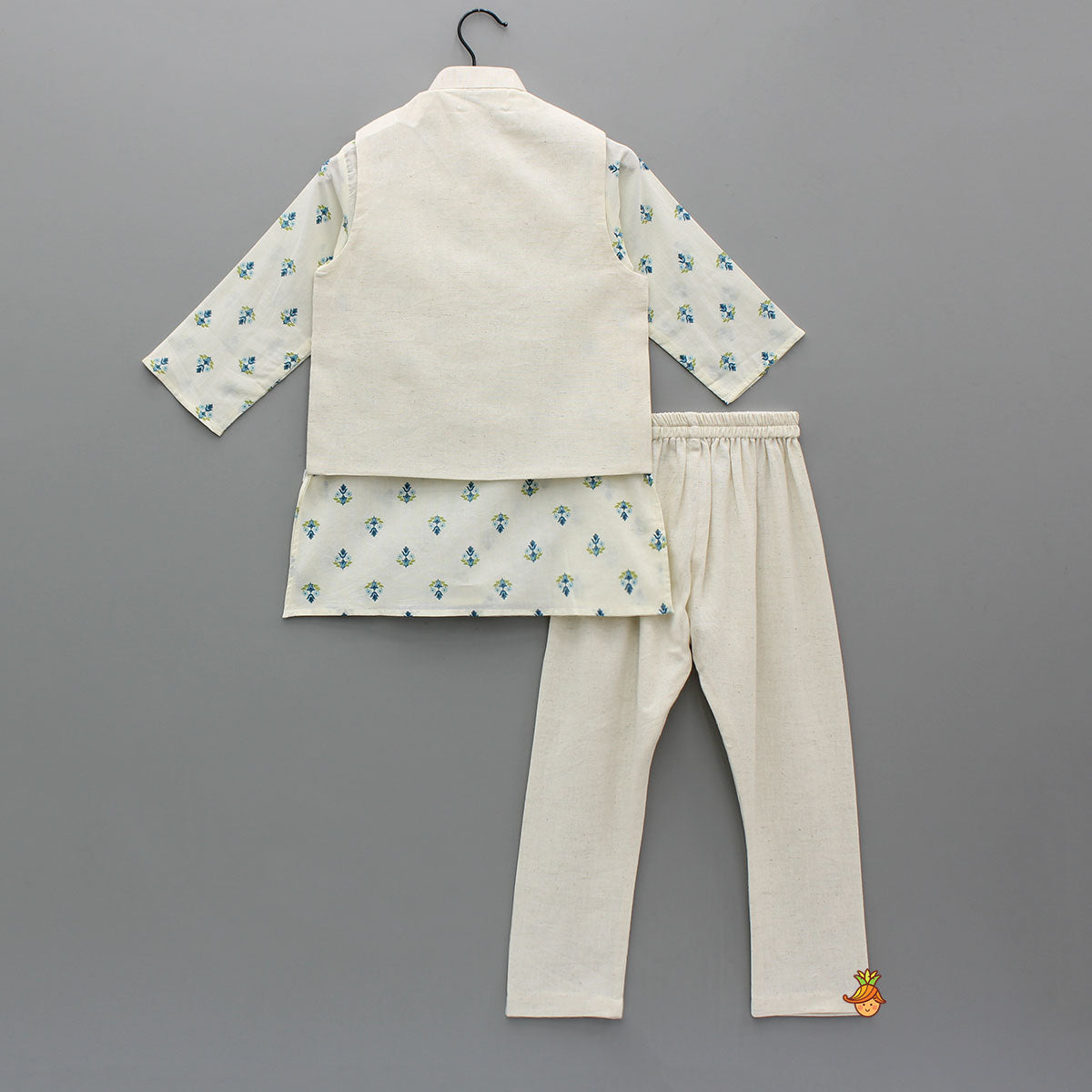 Printed Kurta With Thread Floral Embroidered Jacket And Churidar