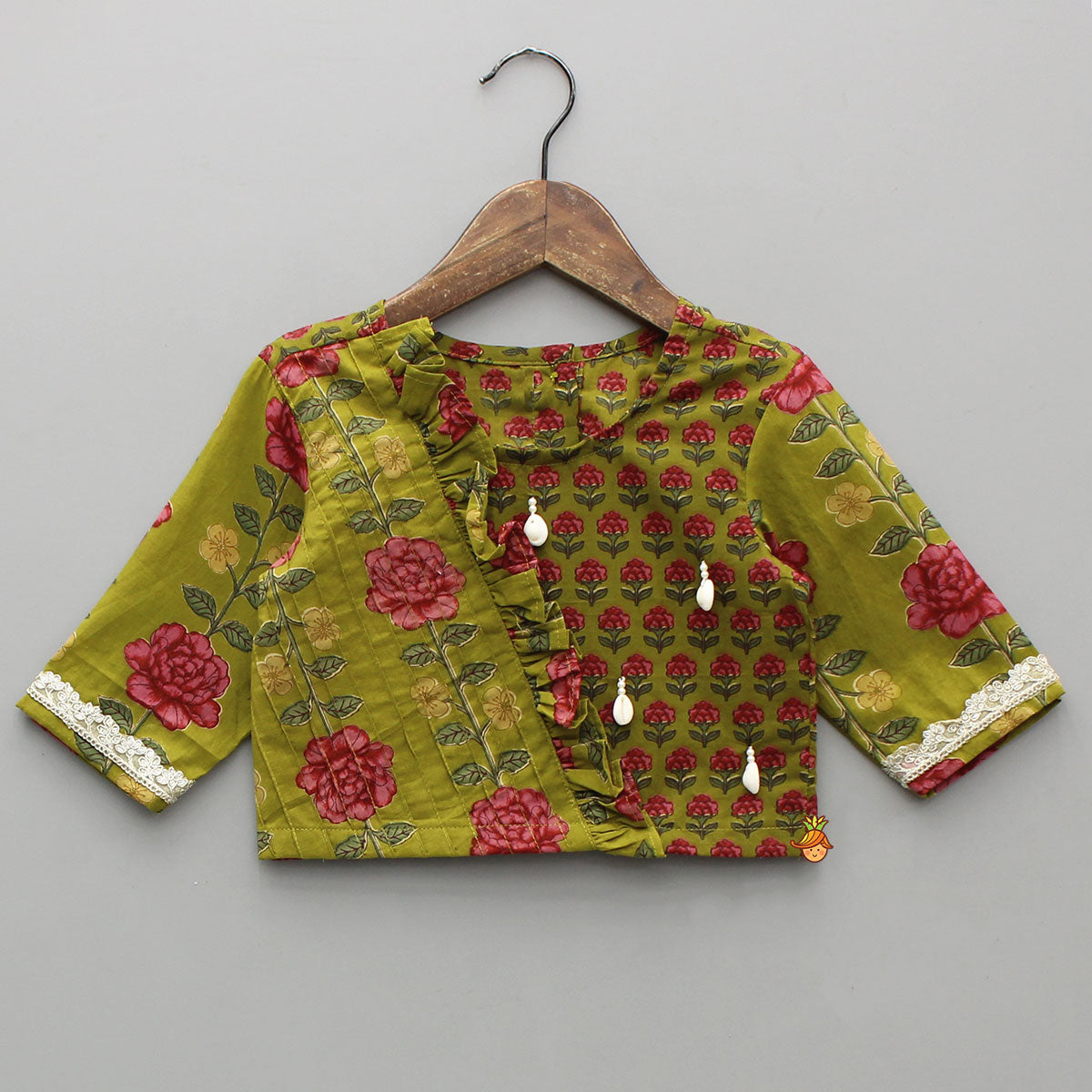 Floral Printed Pin Tuck Detailed Top With Lehenga
