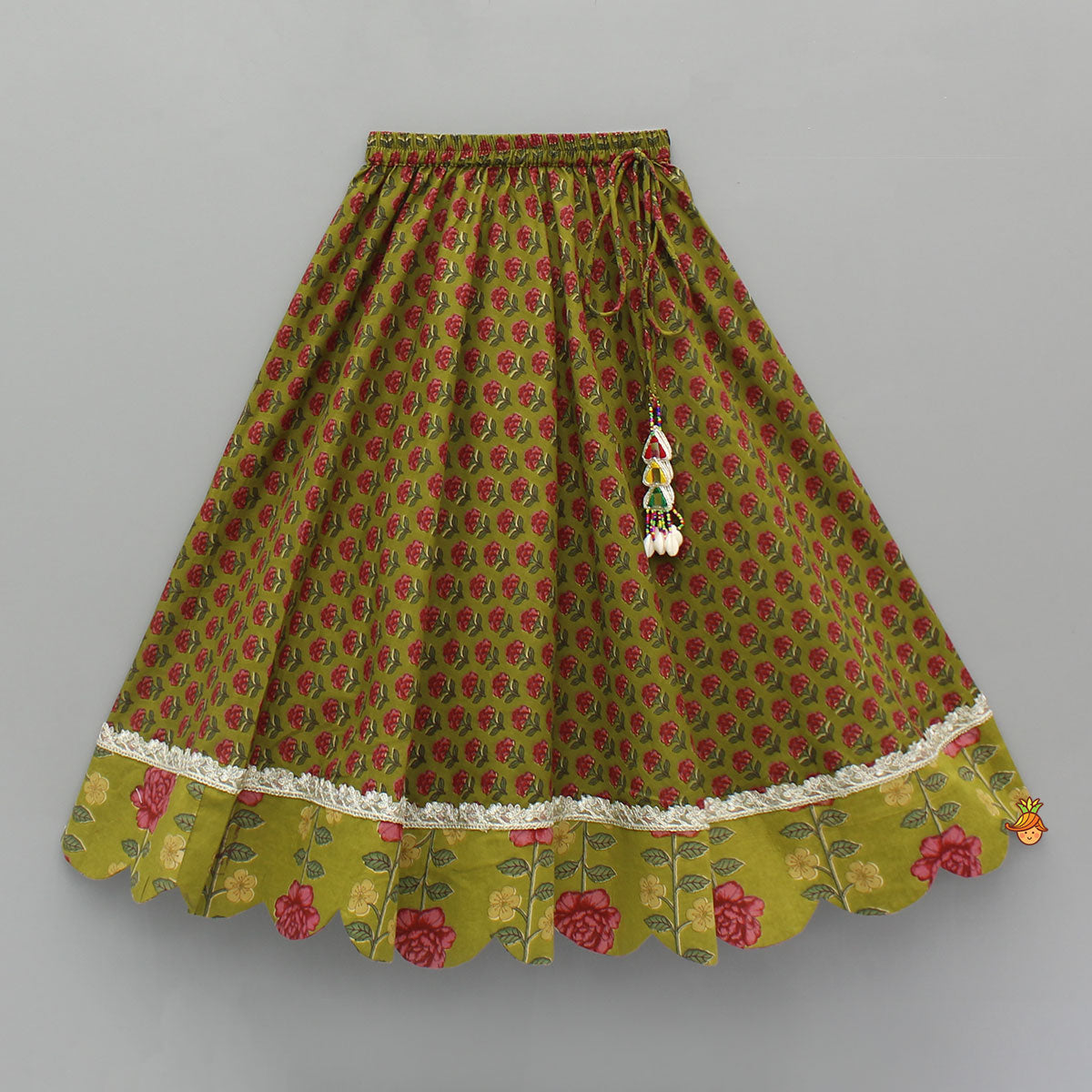 Floral Printed Pin Tuck Detailed Top With Lehenga