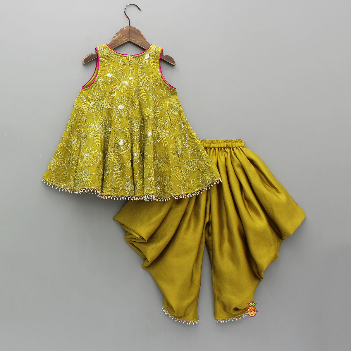 Beautiful Floral Embroidered Sleeveless Georgette Top With Dhoti And Dupatta