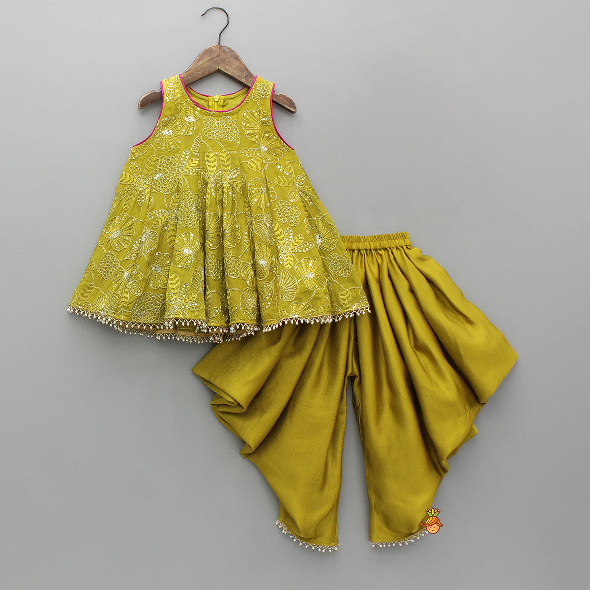 Beautiful Floral Embroidered Sleeveless Georgette Top With Dhoti And Dupatta