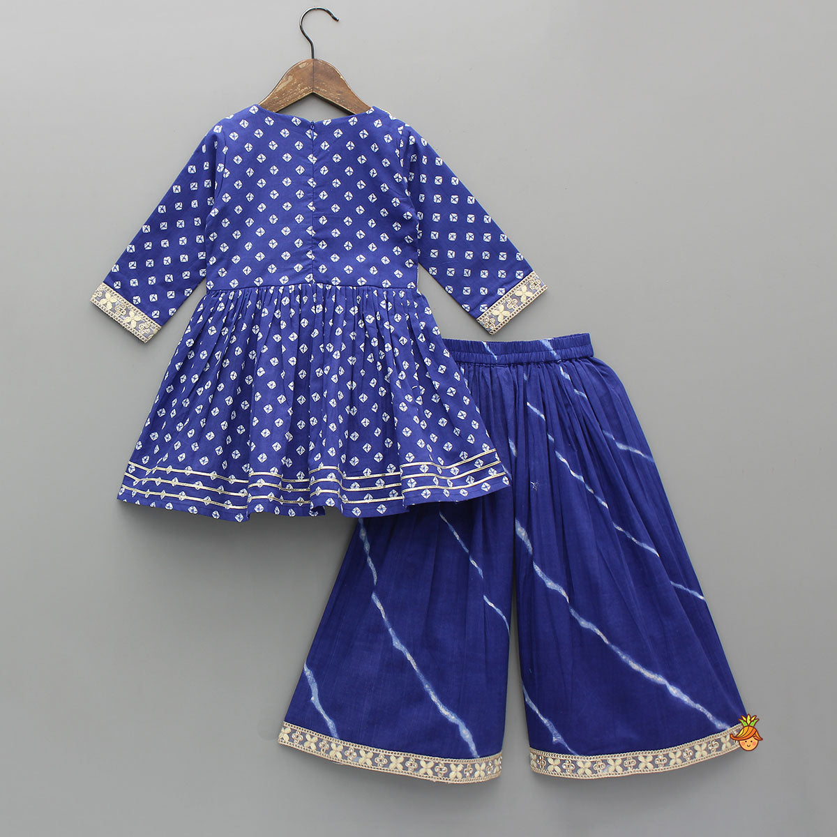 Bandhani Printed Kurti With Leheriya Sharara And Matching Dupatta