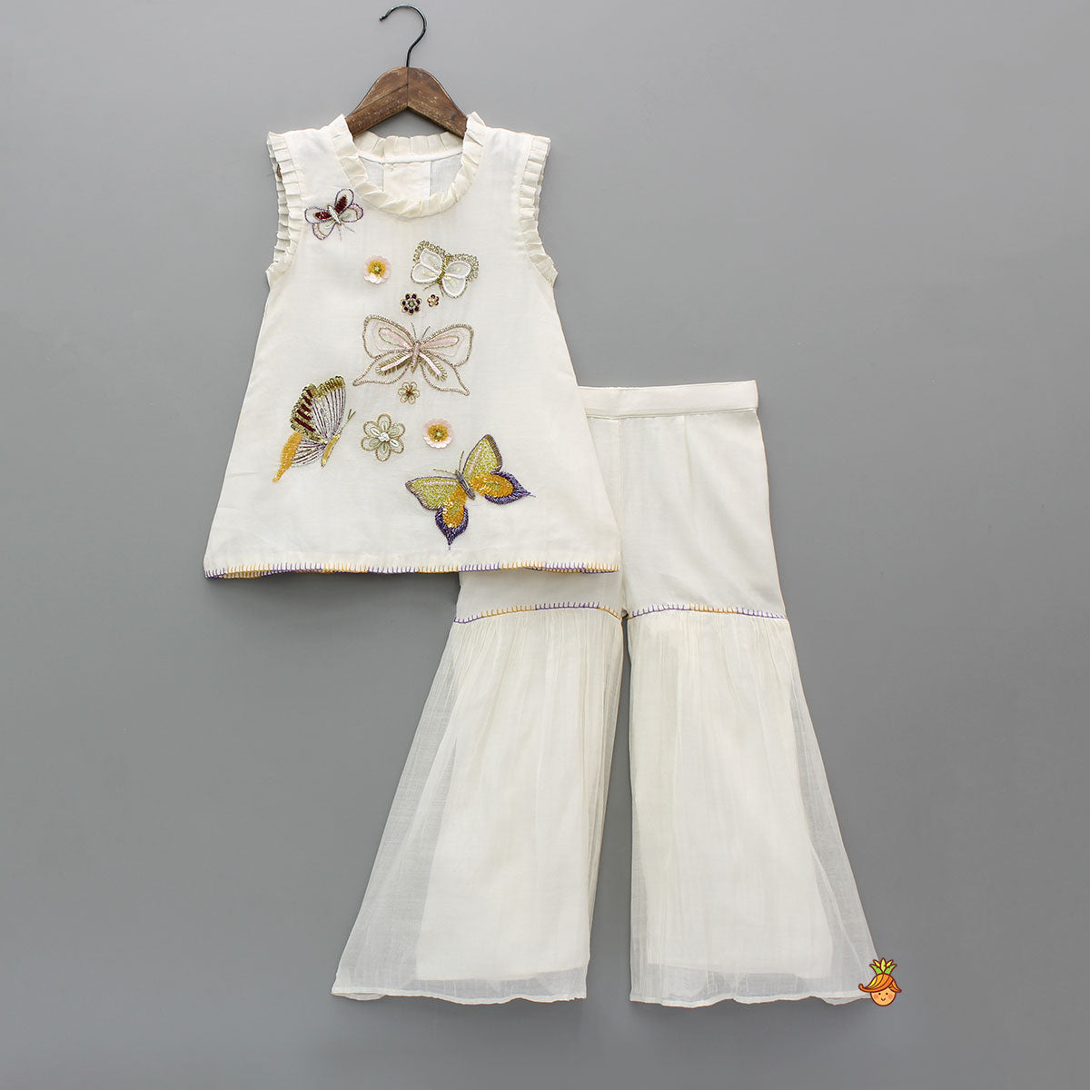 Intricate Butterfly Embroidered Kurti And Sharara