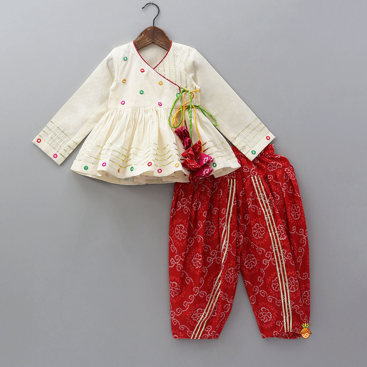 Faux Mirror Work Kurti And Bandhani Printed Patiala Style Pant