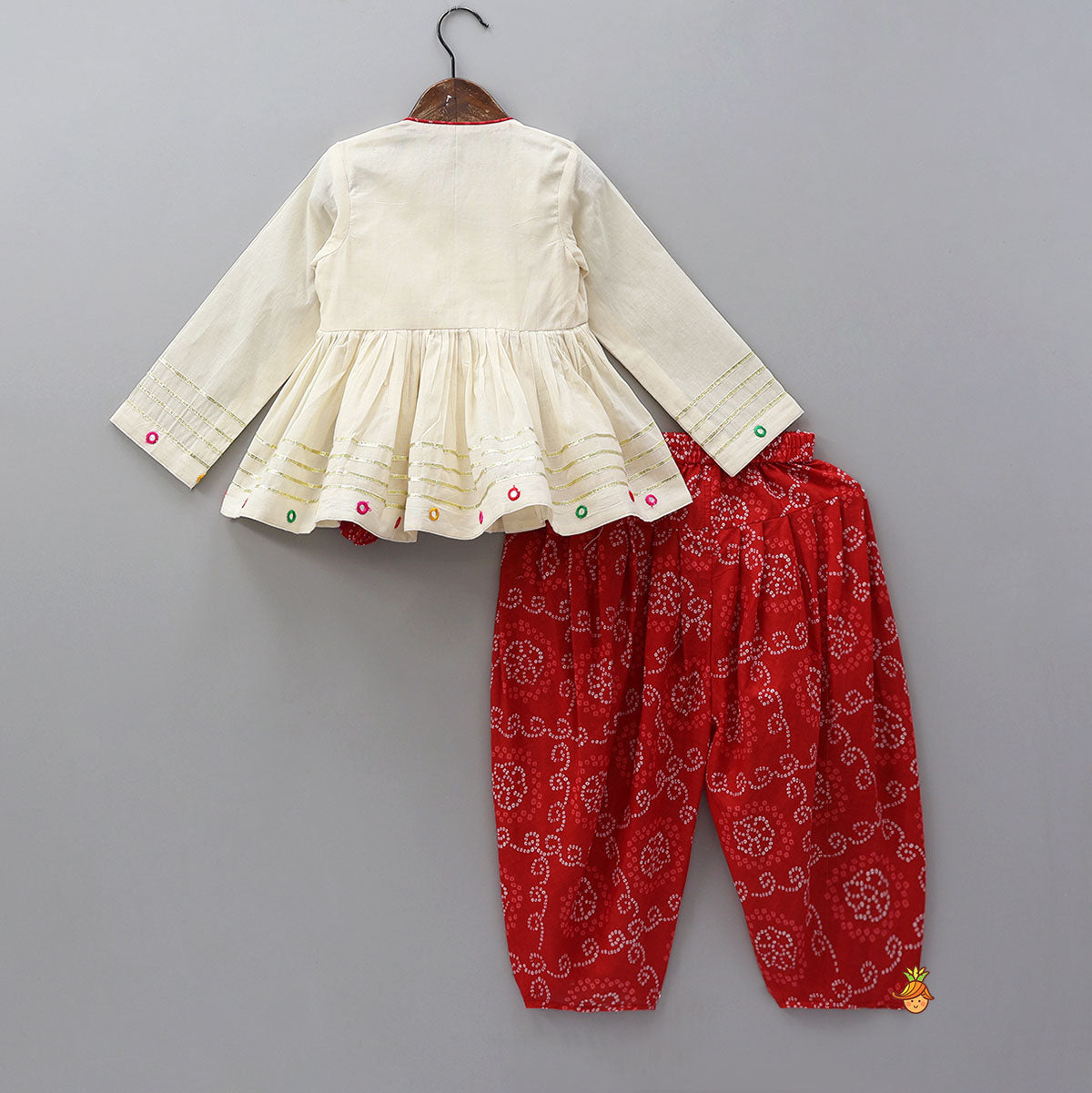 Faux Mirror Work Kurti And Bandhani Printed Patiala Style Pant