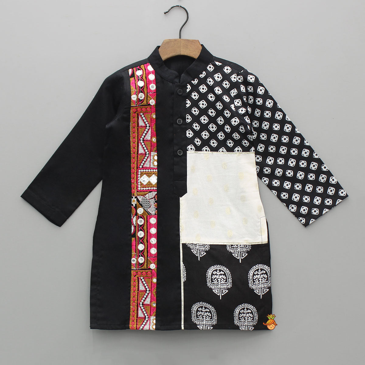 Multicolour Embroidered Lace Detailed Kurta With Pyjama