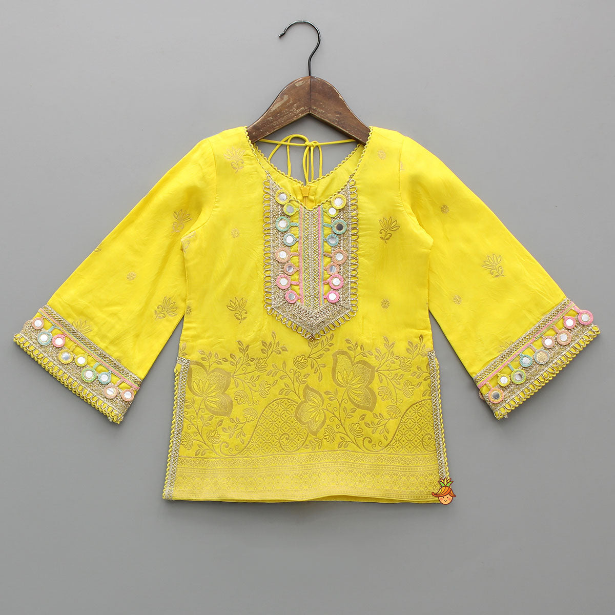 Faux Mirror Embellished Stylish Kurti With Dhoti And Dupatta