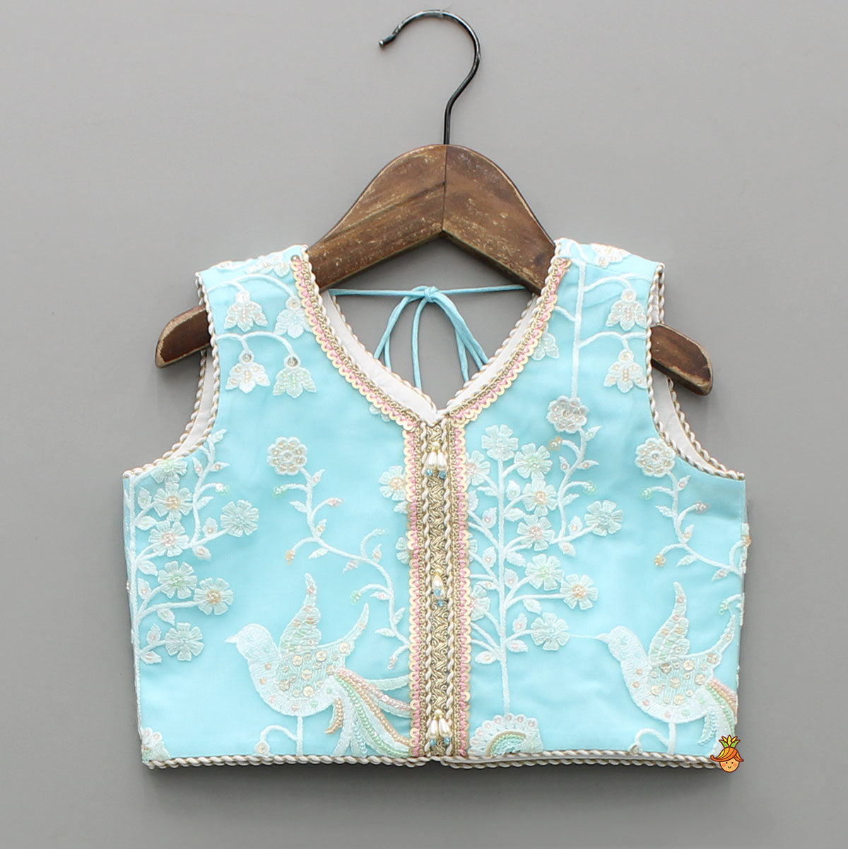 Floral And Bird Embroidered Top With Matching Lehenga And Dupatta
