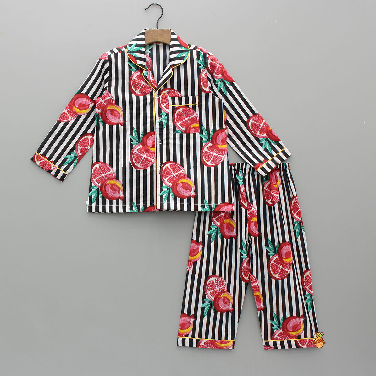 Black Striped Multicolour Printed Cotton Sleepwear