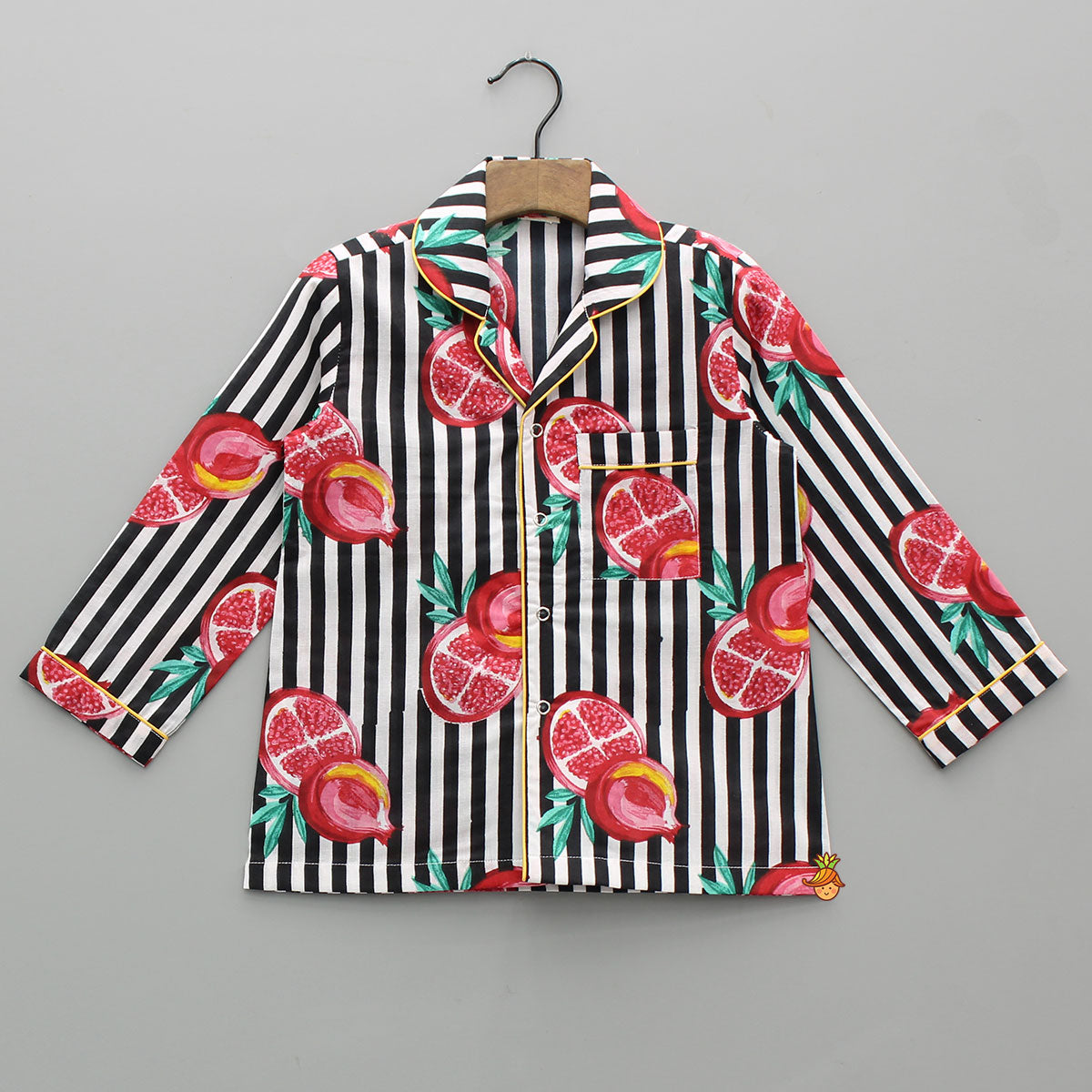 Black Striped Multicolour Printed Cotton Sleepwear
