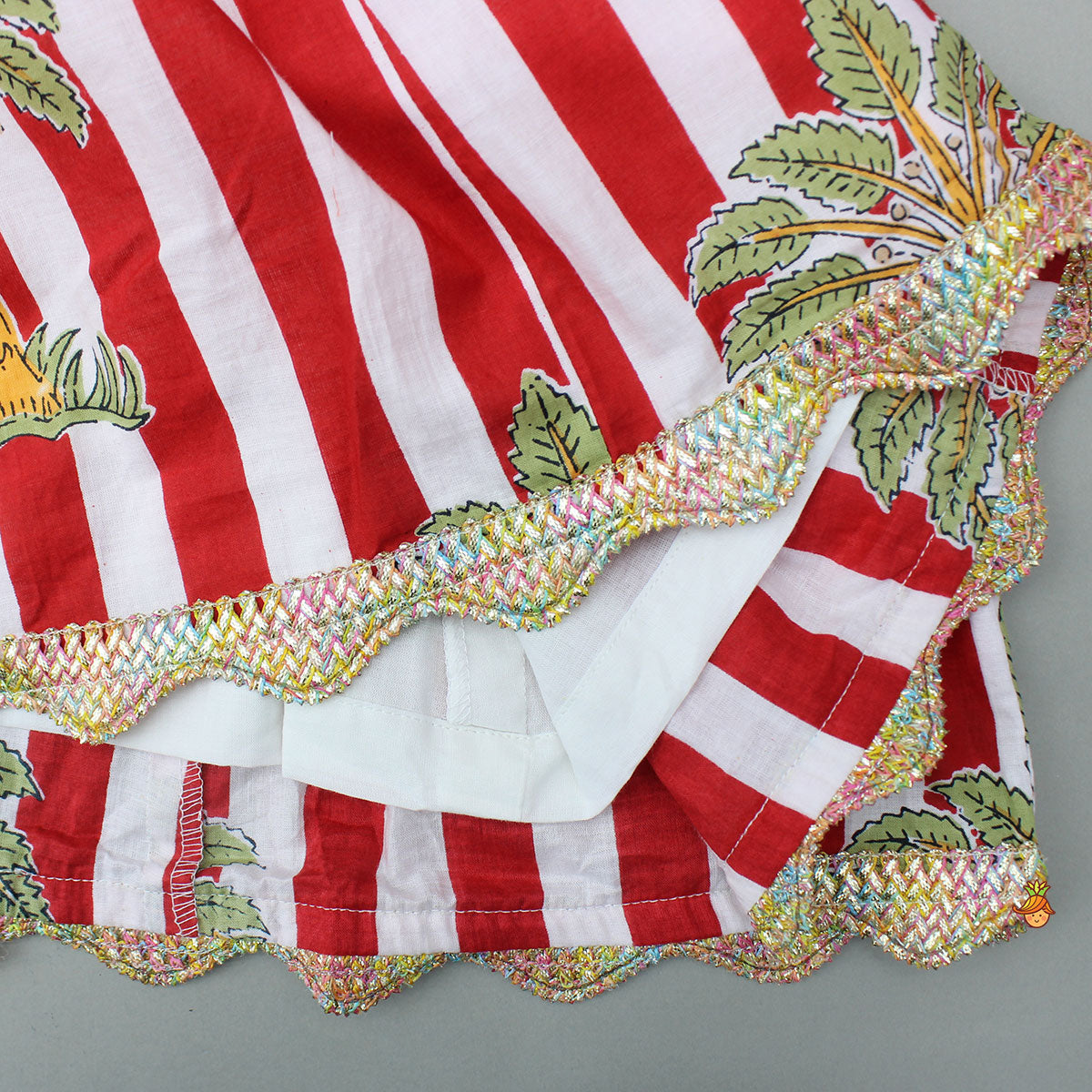 Red Striped Printed Embellished Kurti With Palazzo