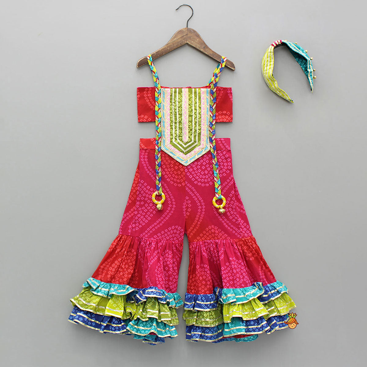 Stunning Multicolour Lace Detailed Embellished Jumpsuit With Matching Hairband