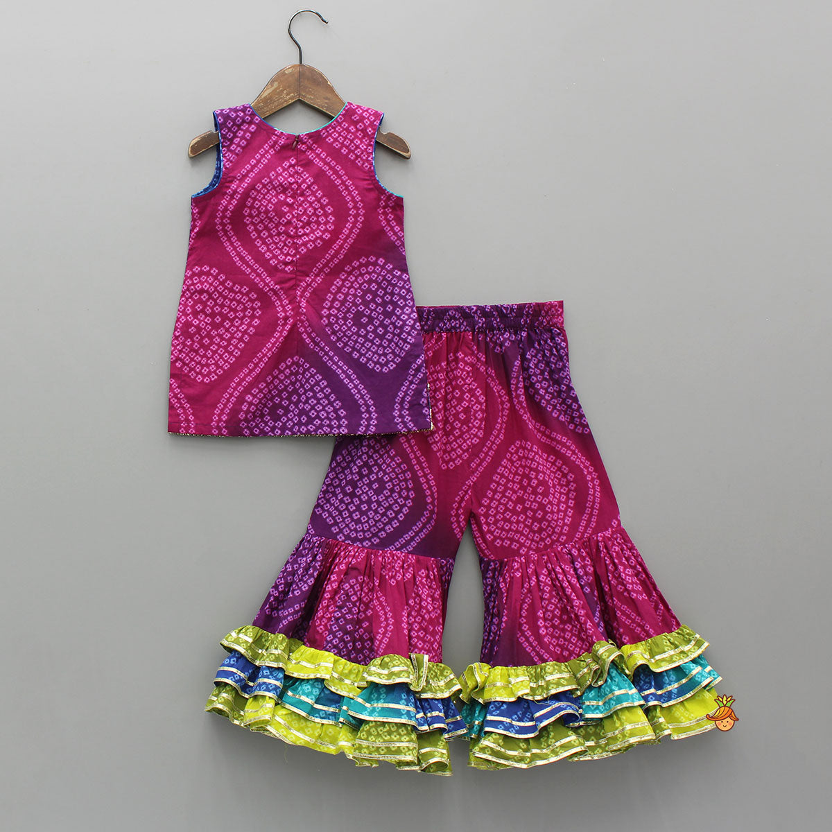 Bandhani Printed Lace Detailed Kurti With Sharara And Dupatta