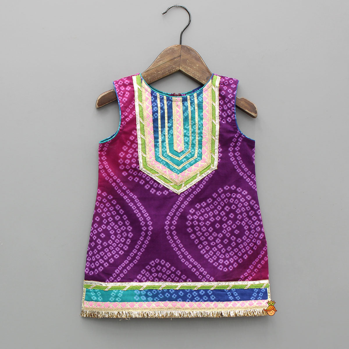 Bandhani Printed Lace Detailed Kurti With Sharara And Dupatta