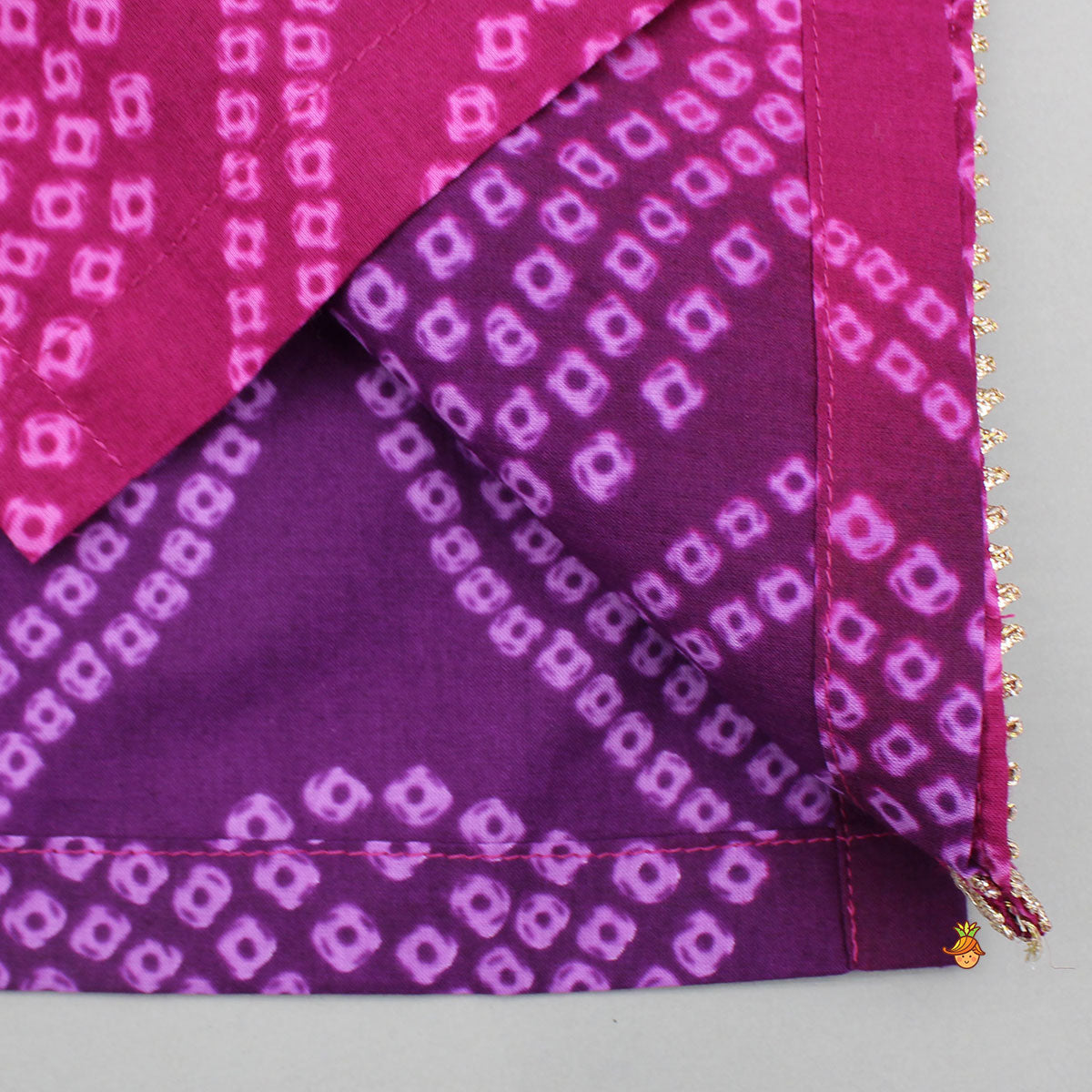 Multicolour Lace Work Flap Detailed Bandhani Printed Kurta With Pyjama