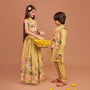 Ethnic Kurta And Floral Embroidered Jacket With Pyjama twinning model image 3