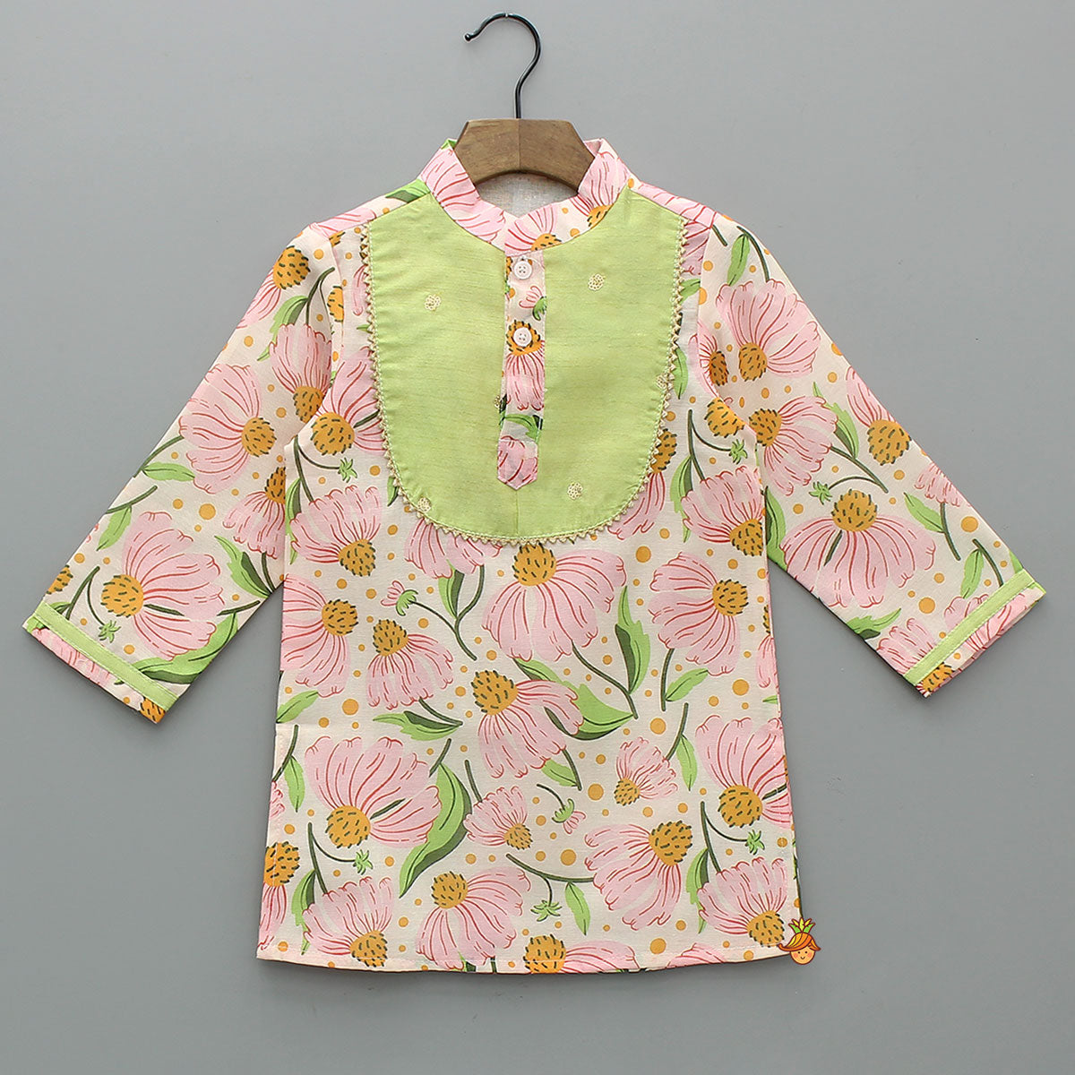 Contrast Yoke Floral Printed Kurta With Pyjama