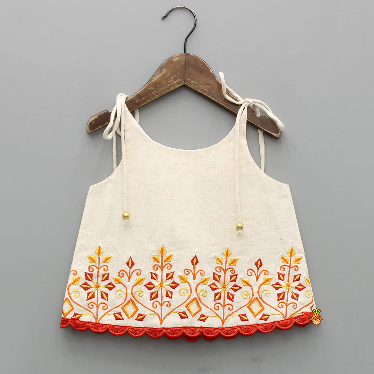 Tie Up Strappy Embroidered Top With Tiered Lehenga