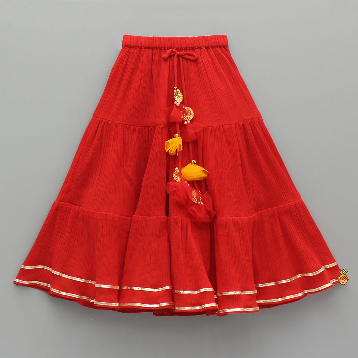 Tie Up Strappy Embroidered Top With Tiered Lehenga