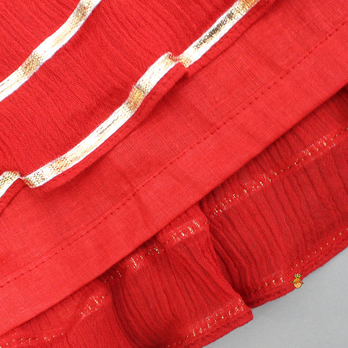 Tie Up Strappy Embroidered Top With Tiered Lehenga