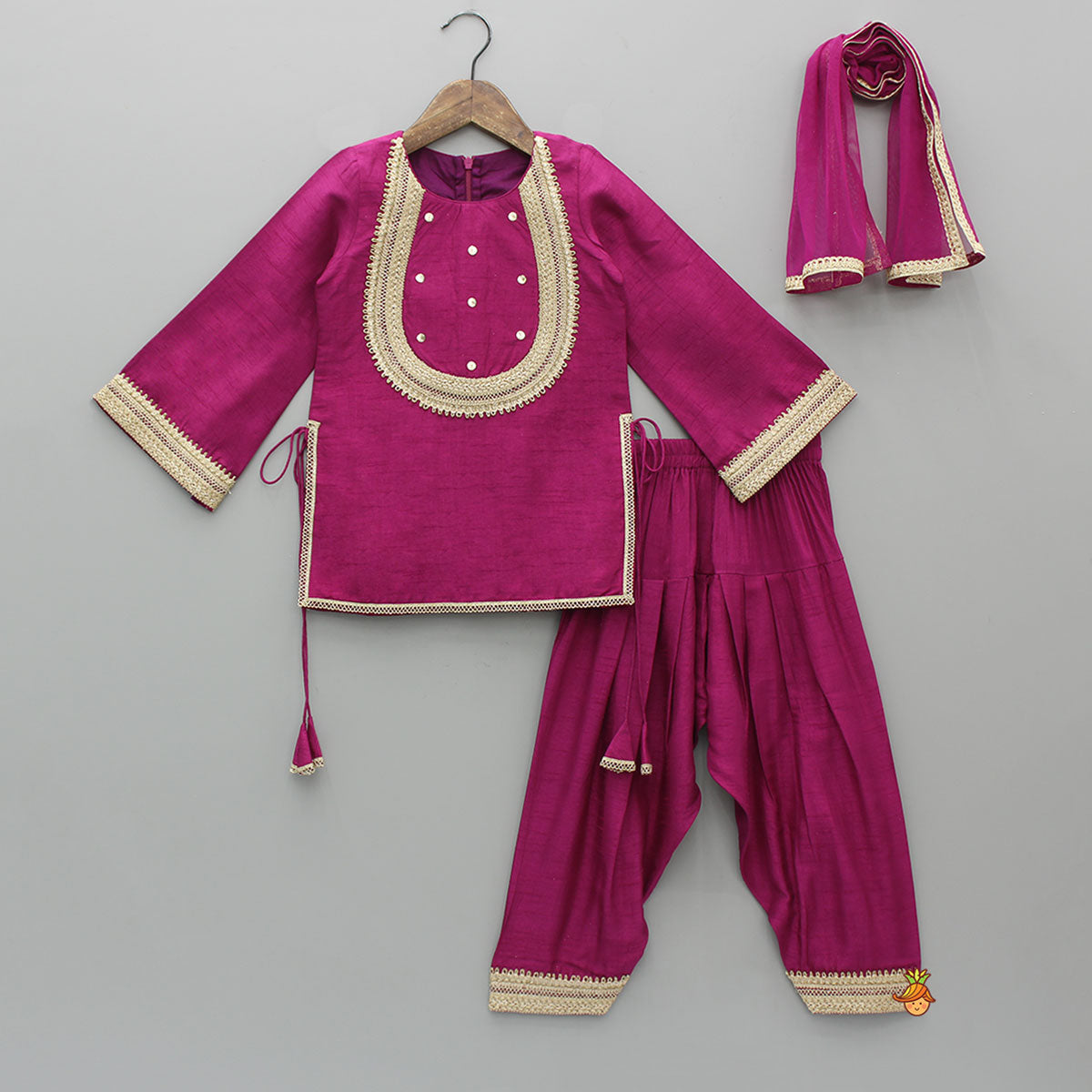Yoke-Detail Ethnic Kurti With Matching Salwar And Dupatta