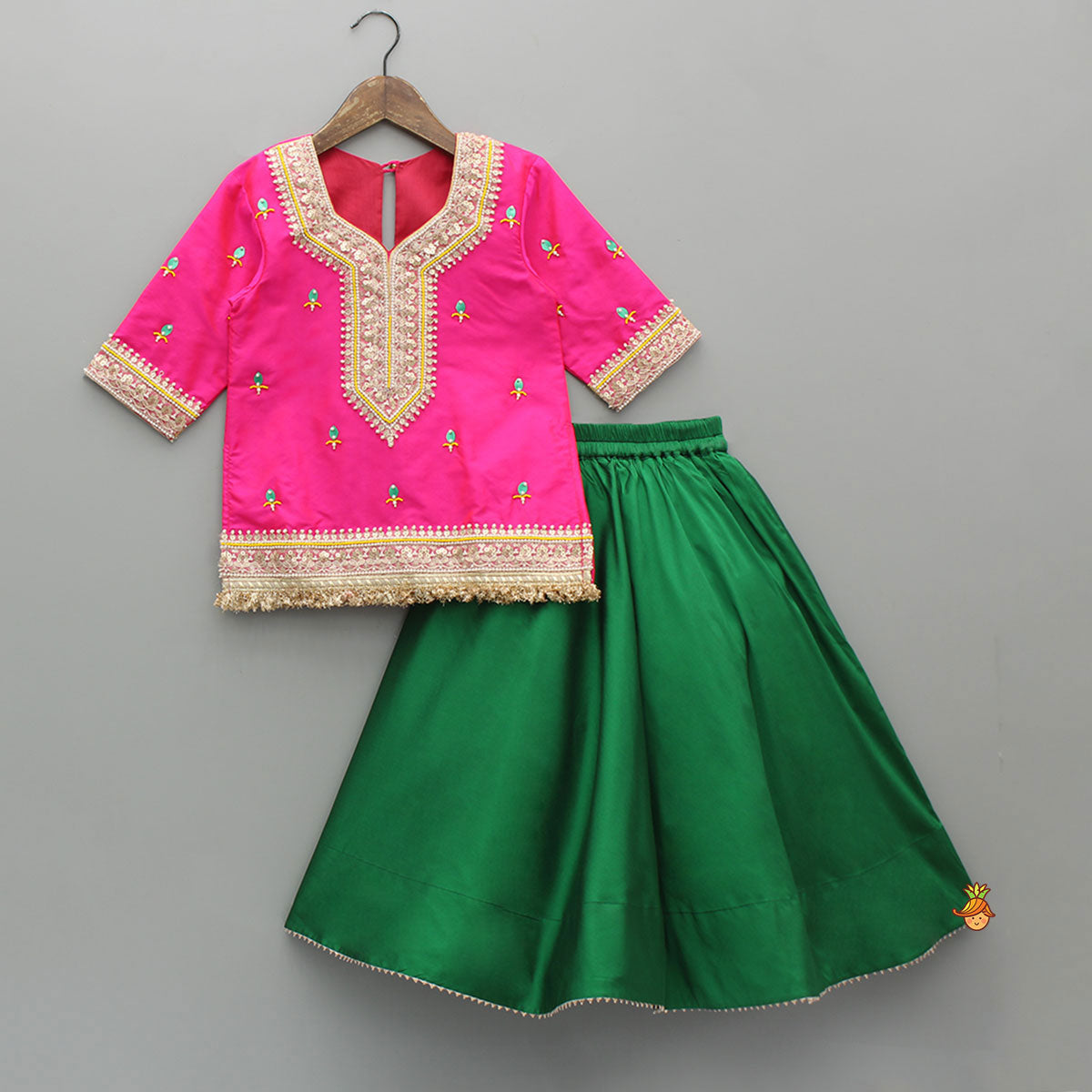 Beautiful Lace Work Beaded Kurti With Lehenga And Dupatta