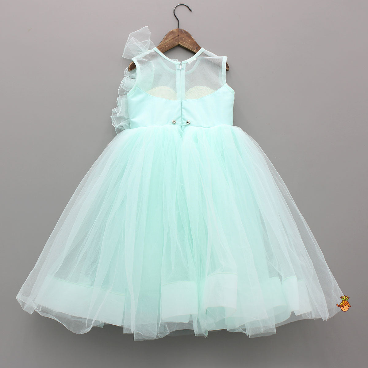 3D Flower Embellished Net Tulle Dress