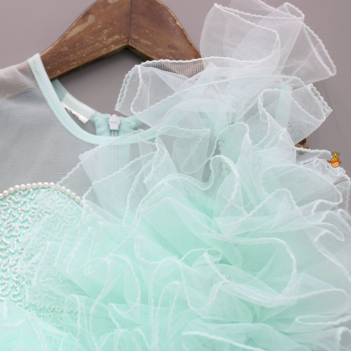 3D Flower Embellished Net Tulle Dress