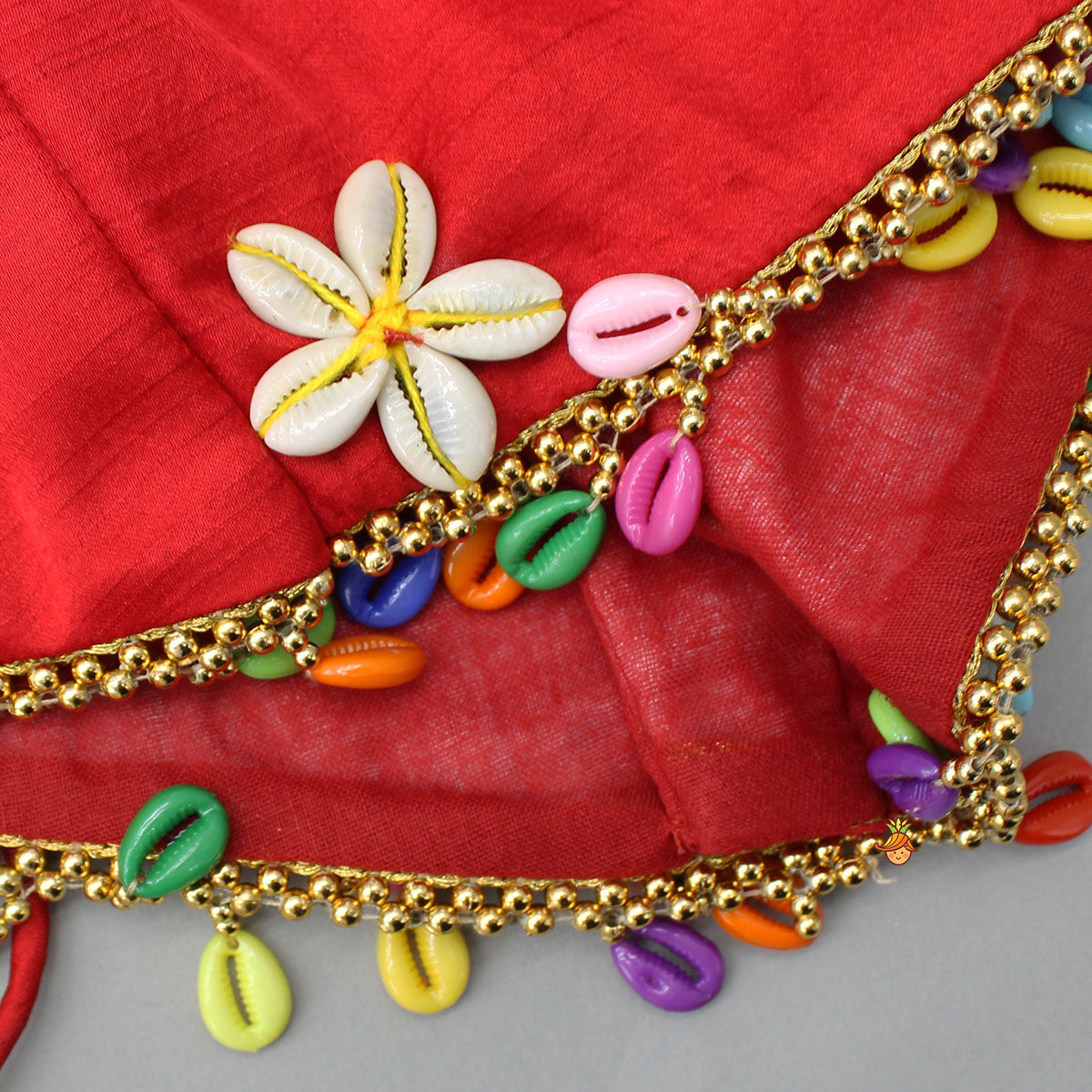 Vibrant Cowrie Shells Adorned Top With Multicolour Lehenga And Dupatta
