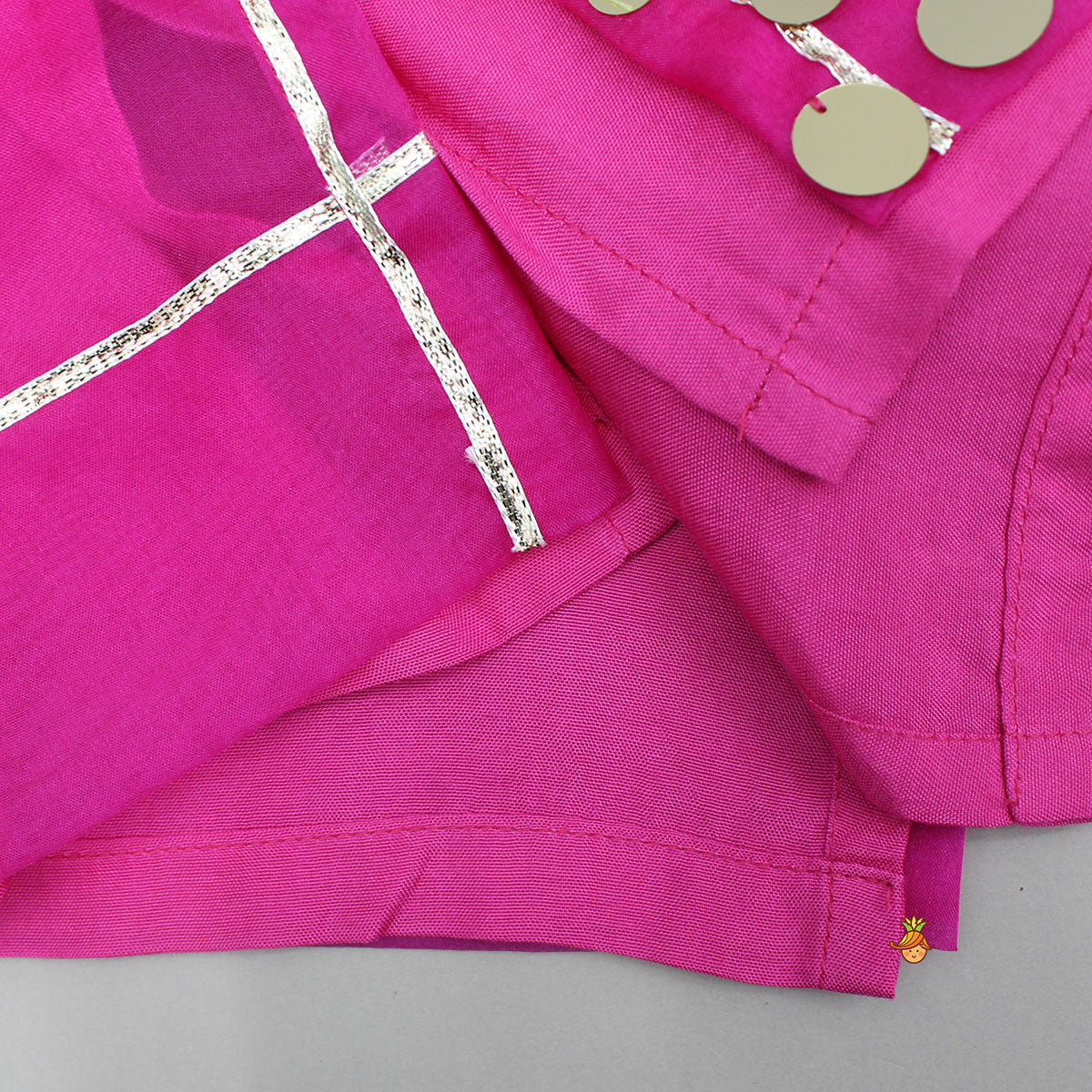 Elegant Strappy Top With Embellished Pink Kurti And Ruffled Sharara With Dupatta