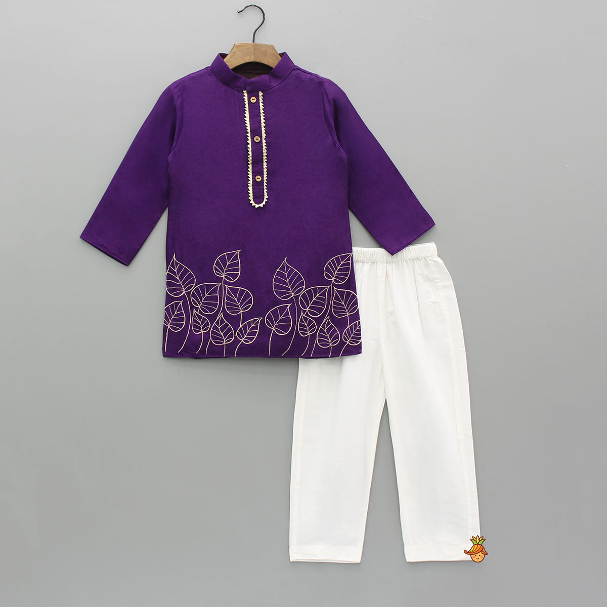 Purple Leaf Embroidered Kurta With Pyjama