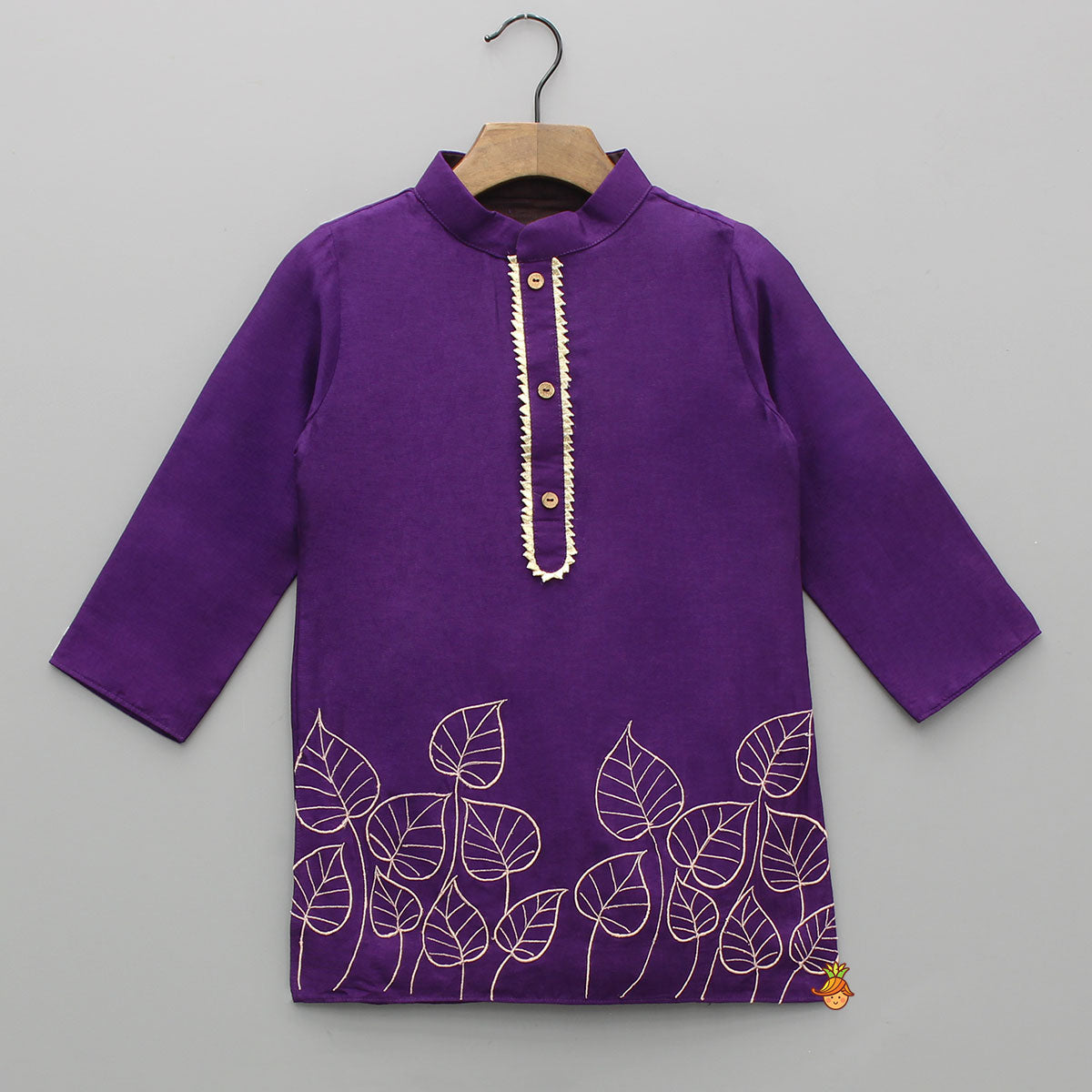 Purple Leaf Embroidered Kurta With Pyjama