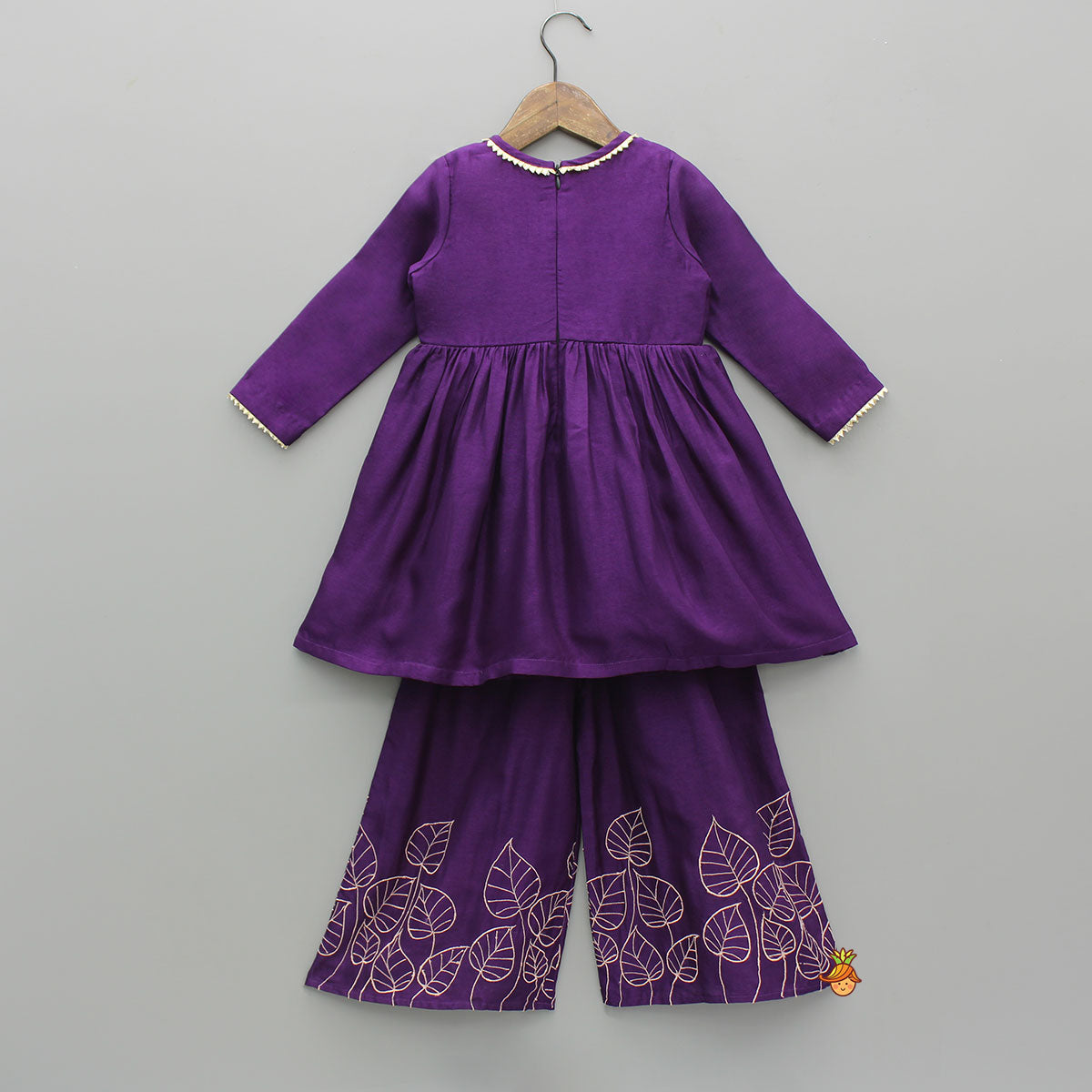 Leaf Embroidered Kurti With Matching Embroidered Palazzo And Dupatta