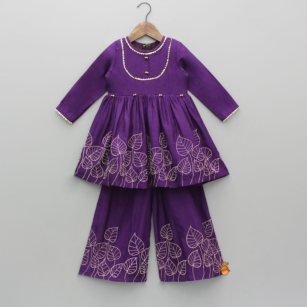 Leaf Embroidered Kurti With Matching Embroidered Palazzo And Dupatta