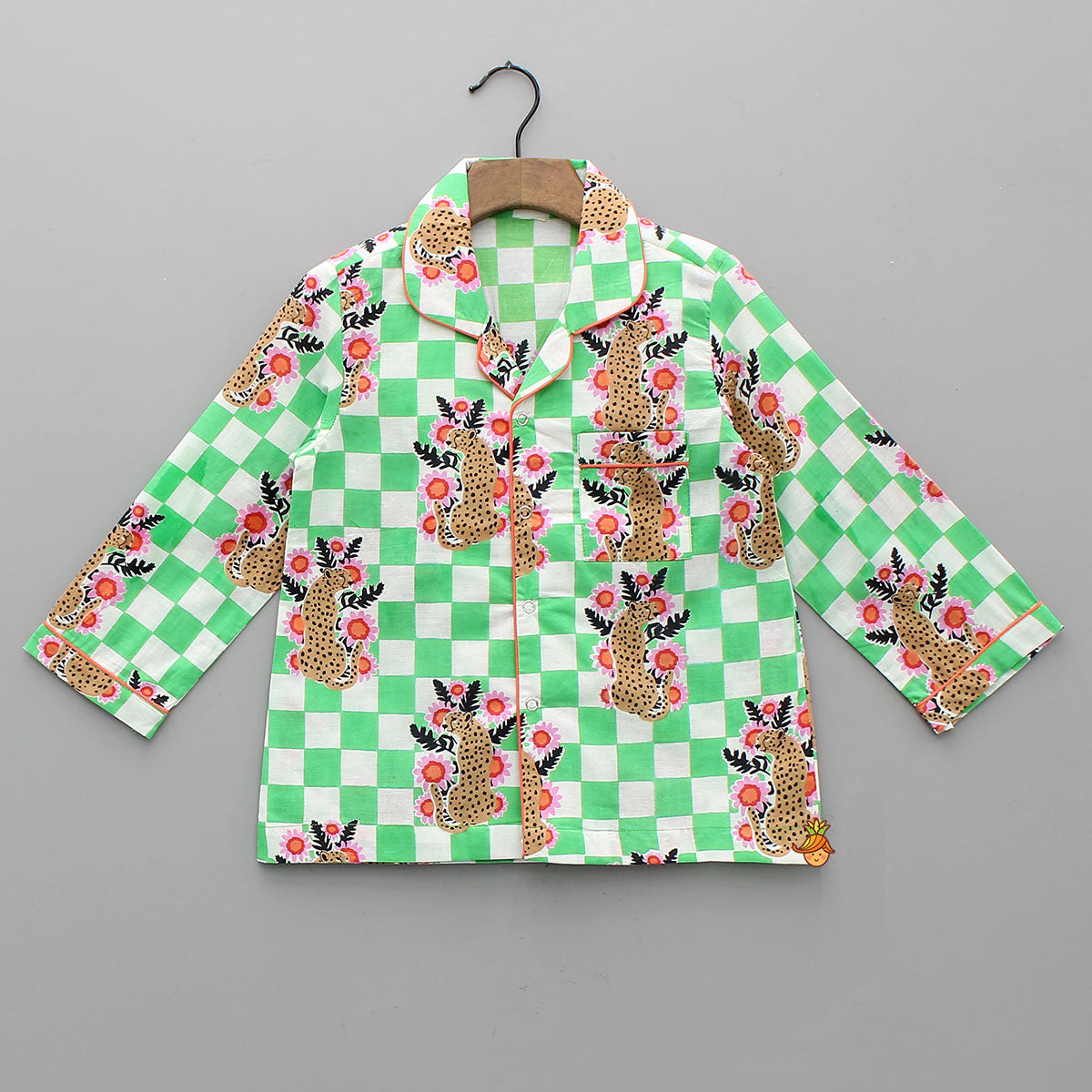 Animal Printed Notched Collar Sleepwear