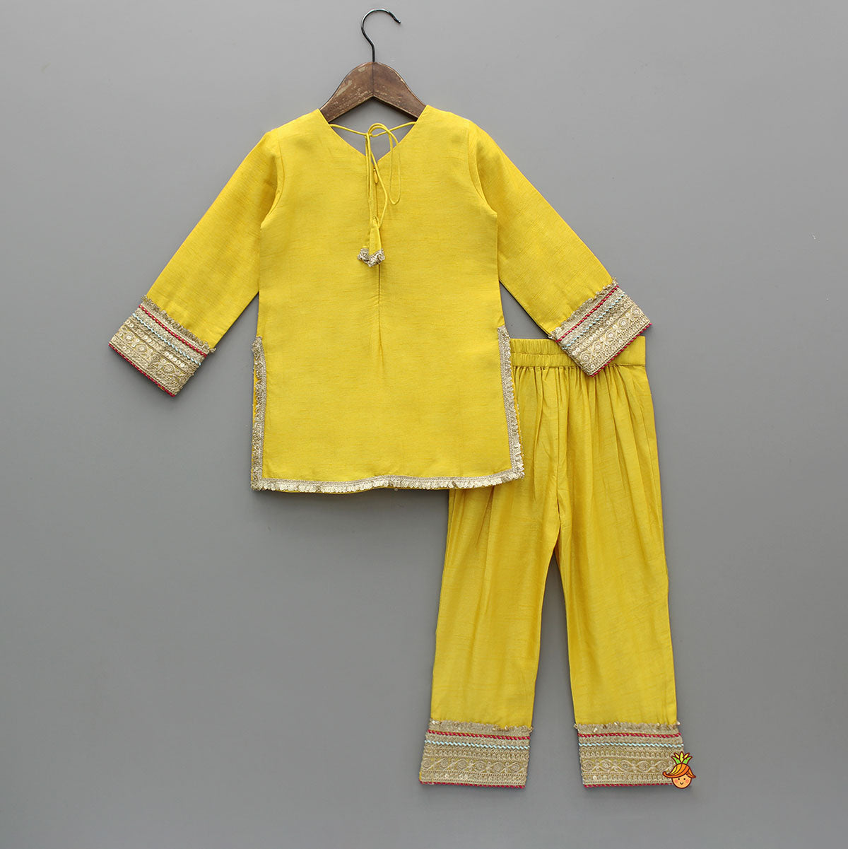 Lace Adorned Kurti With Matching Pant And Dupatta