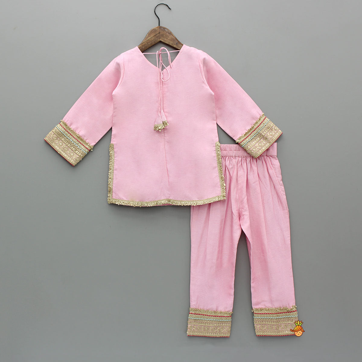 Elegant Lace Adorned Kurti With Matching Pant And Dupatta